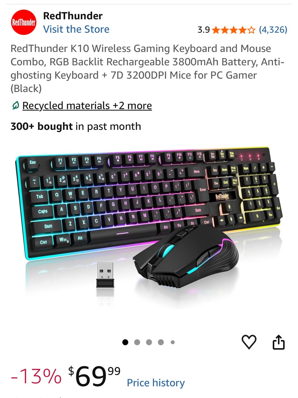 K10 Wireless RGB Gaming Keyboard & Mouse Combo - Black
